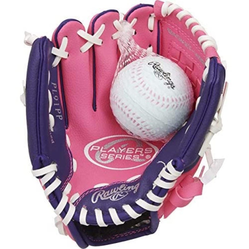 Rawlings رولينغز | سلسلة اللاعبين قفاز كرة البيسبول للأطفال والشباب | رمي باليد اليسرى | 9" | وردي/بنفسجي مع كرة - Image 3